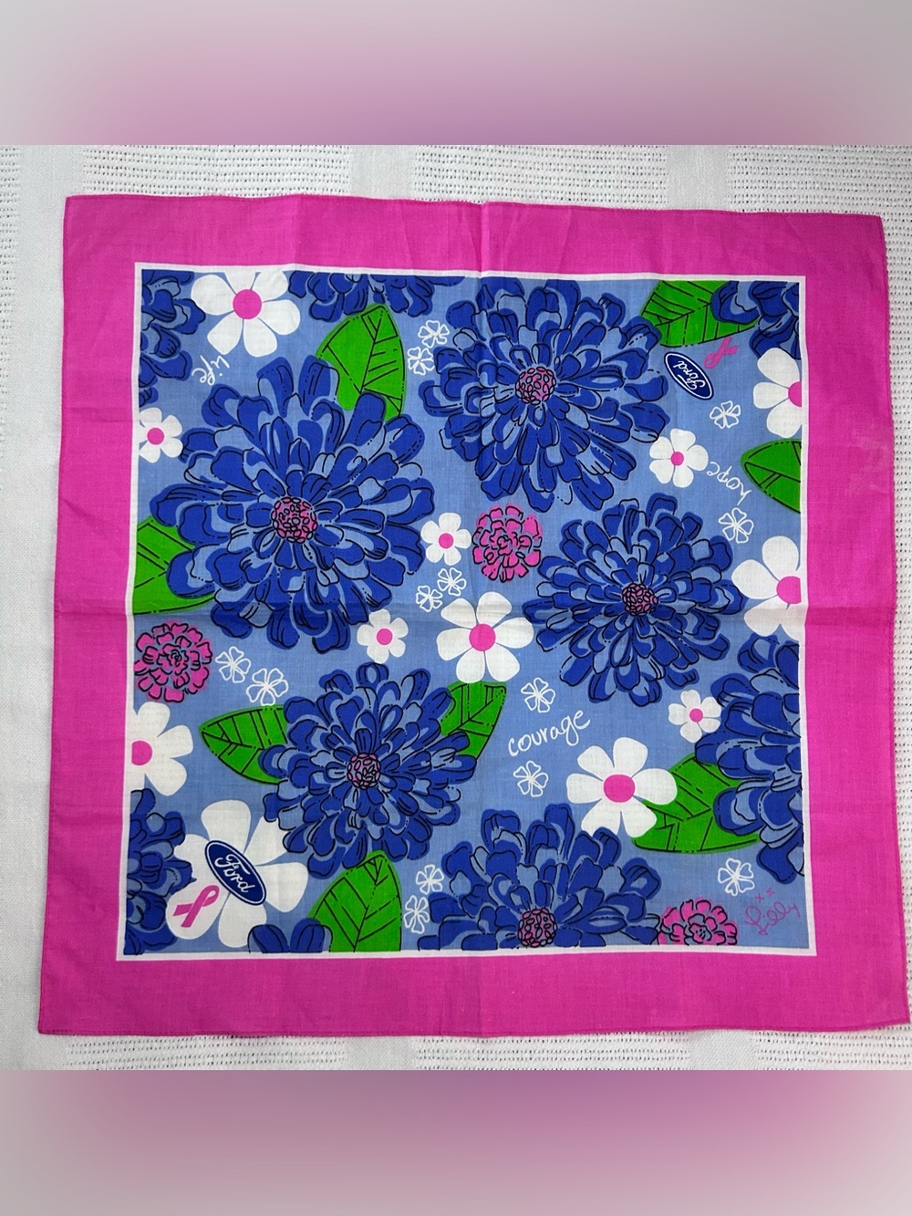 Vintage Lilly Pulitzer X Ford Breast Cancer Awareness Cotton Scarf 22”